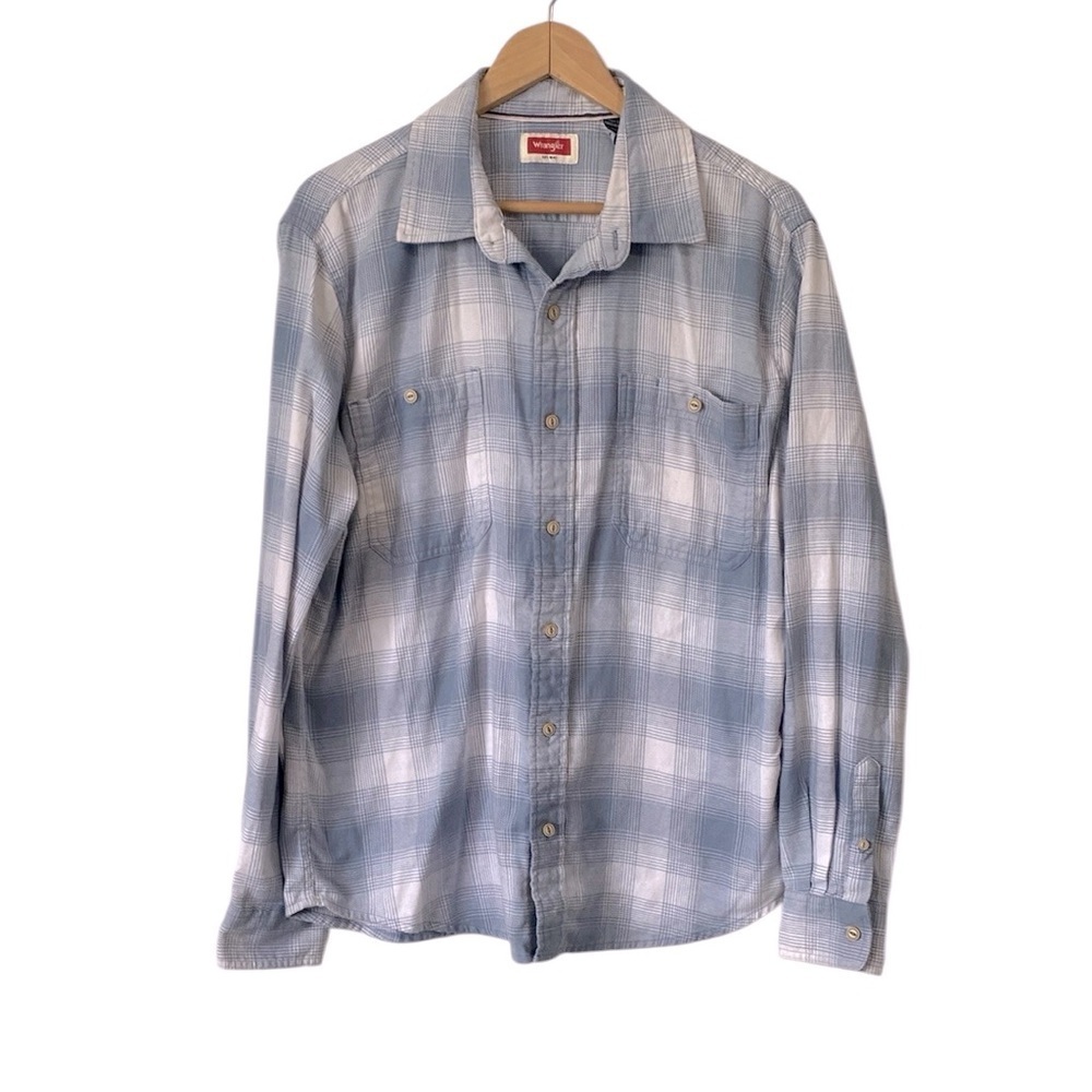 Wrangler Blue Plaid Casual Button Down Shirt long sleeve size Large